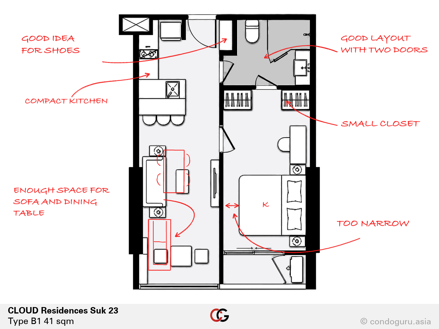 CLOUD Residences Suk 23 — Type B1 floorplan